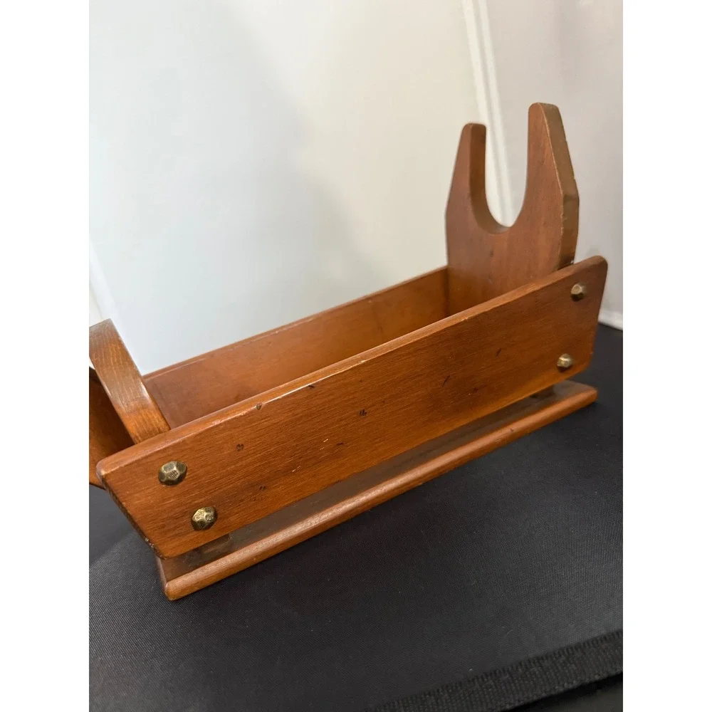 Vintage 60s Wood Napkin Holder Caddy folk art Rustic‎ Kitchen tabletop organizer